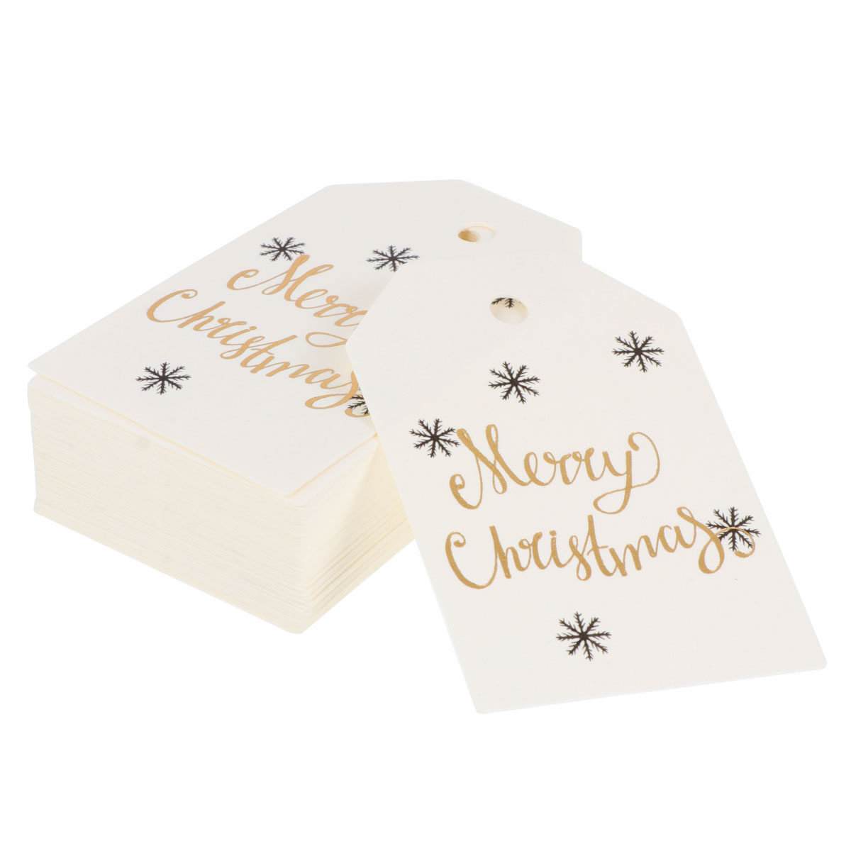 Mian 100 Merry Christmas Gift Tags - Black Snowflake Design